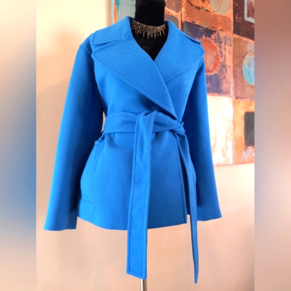 Ann Taylor Blue Belted Tie Waist Coat Size S/ NWOT